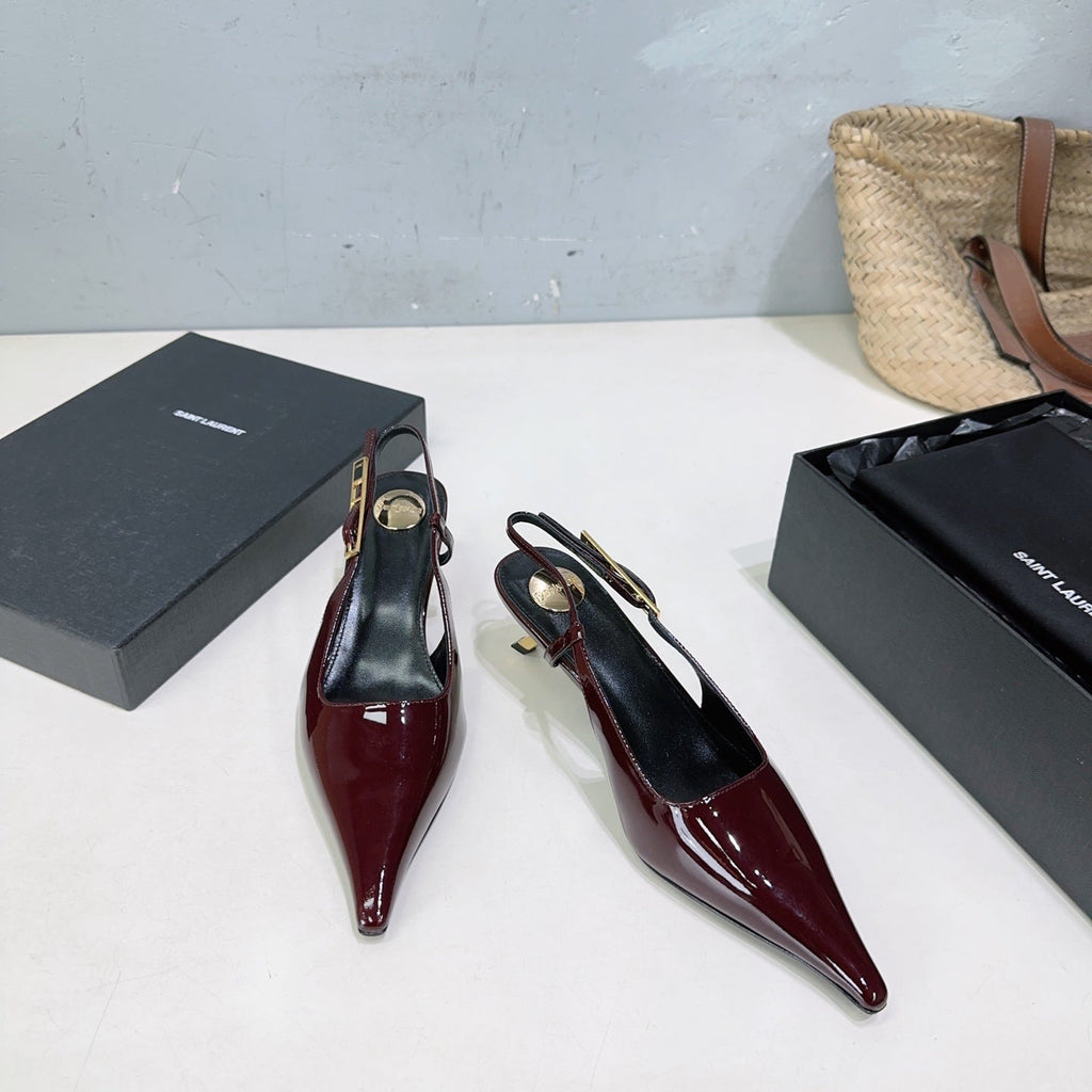 YSL 26S SLINGBACK HEELS 65 MM IN DARK RED CALFSKIN