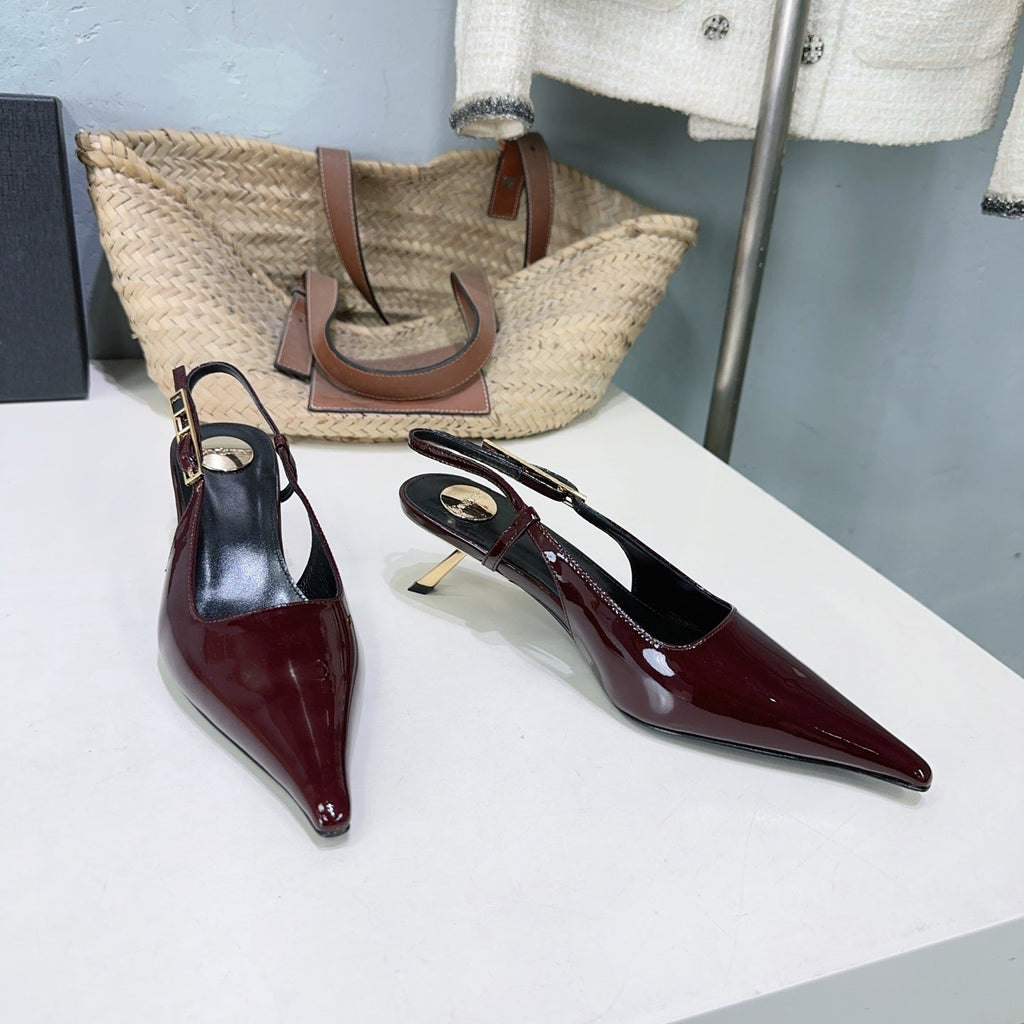 YSL 26S SLINGBACK HEELS 65 MM IN DARK RED CALFSKIN