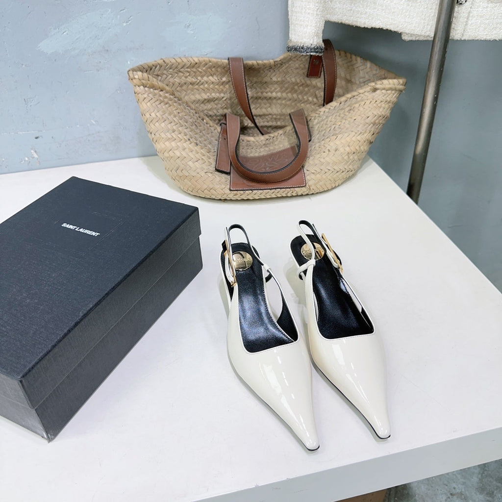 YSL 26S SLINGBACK HEELS 65 MM IN WHITE CALFSKIN