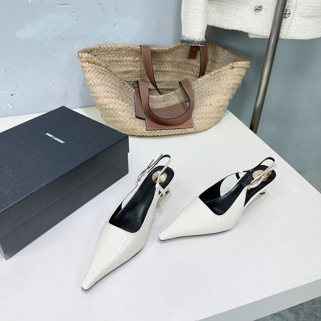 YSL 26S SLINGBACK HEELS 65 MM IN WHITE CALFSKIN