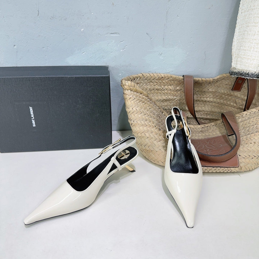 YSL 26S SLINGBACK HEELS 65 MM IN WHITE CALFSKIN