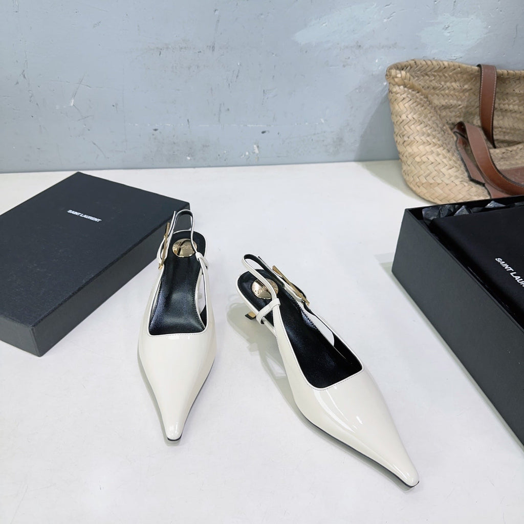 YSL 26S SLINGBACK HEELS 65 MM IN WHITE CALFSKIN