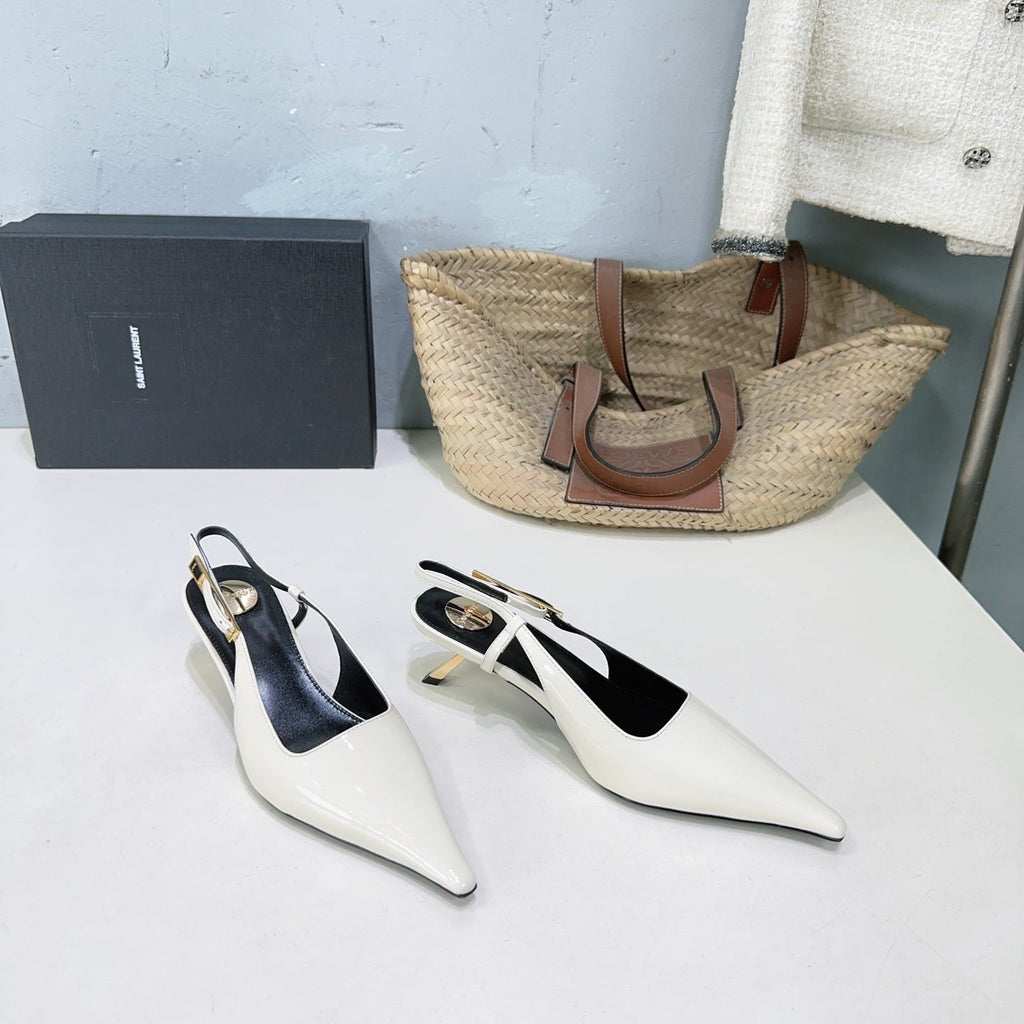 YSL 26S SLINGBACK HEELS 65 MM IN WHITE CALFSKIN