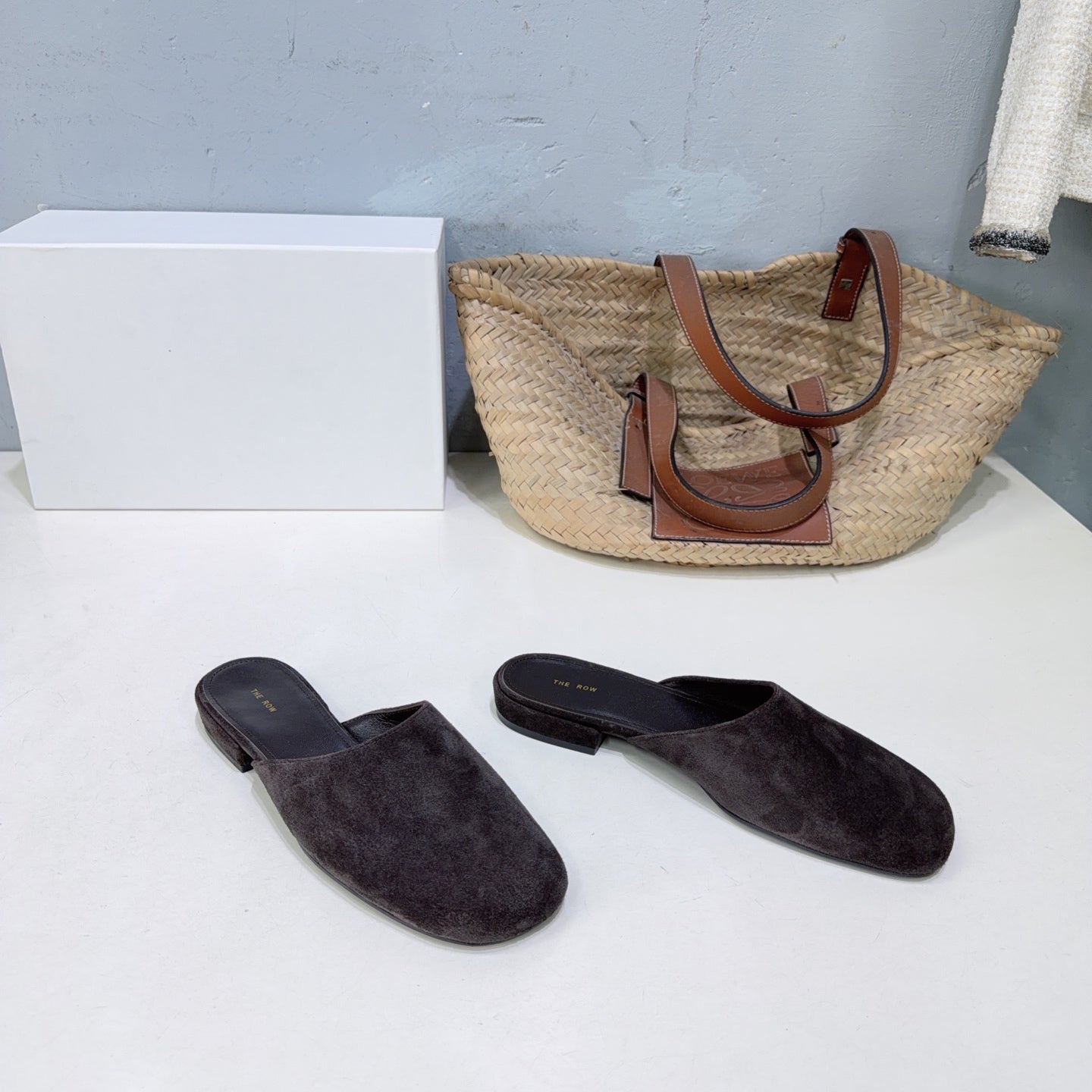 THE ROW 26S ROUND TOE MULES IN DARK BROWN SUEDE
