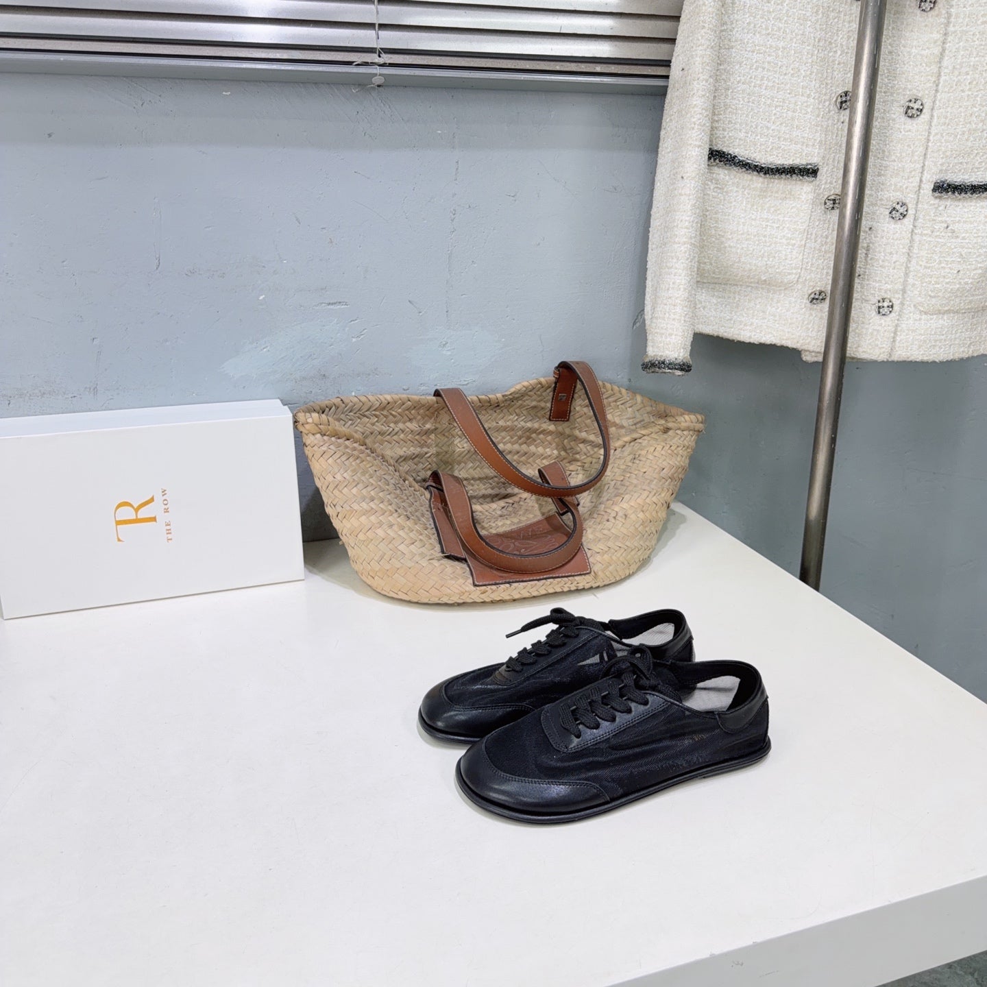 THE ROW 26S LACE UP SNEAKERS IN BLACK CALFSKIN AND MESH