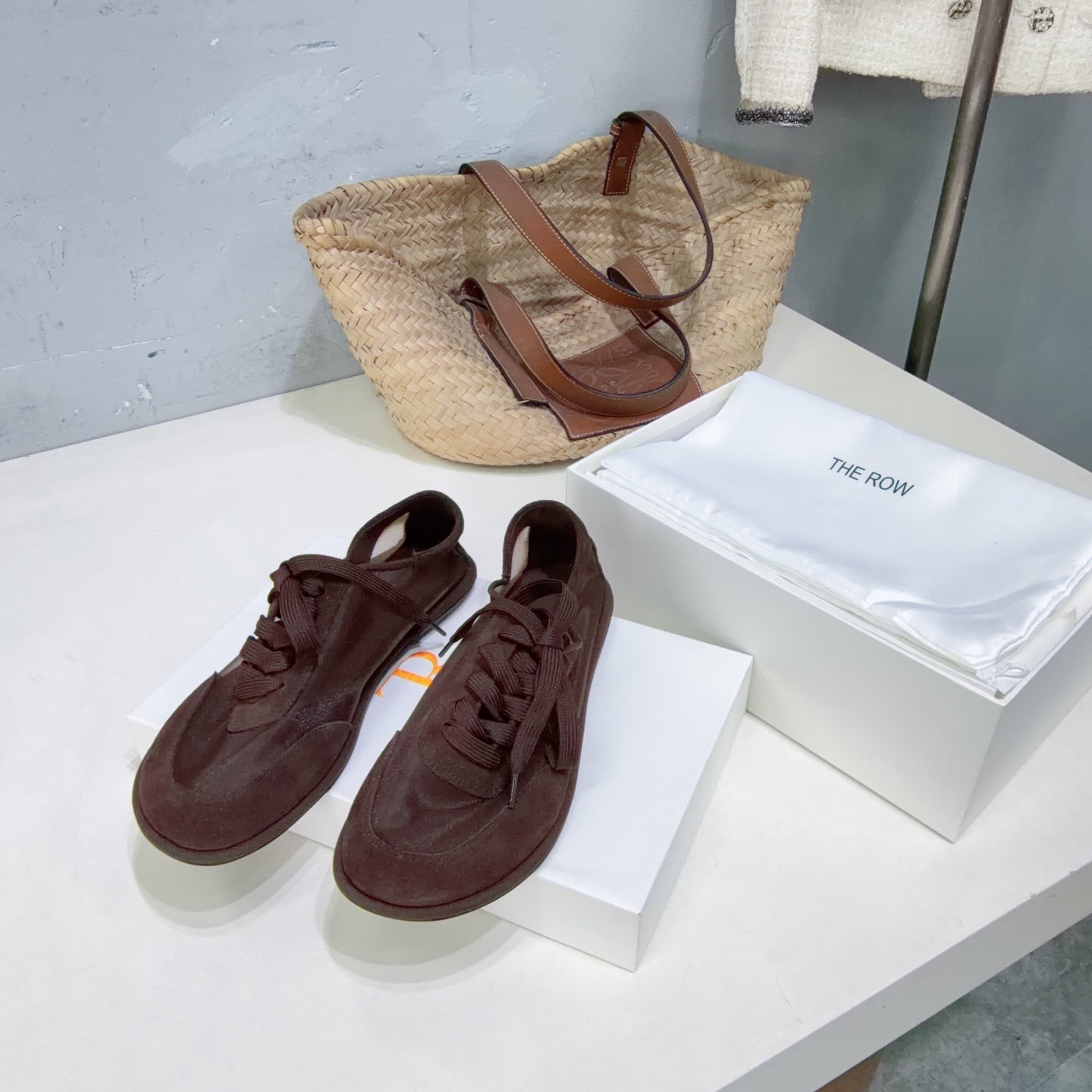 THE ROW 26S LACE UP SNEAKERS IN DARK BROWN SUEDE AND MESH