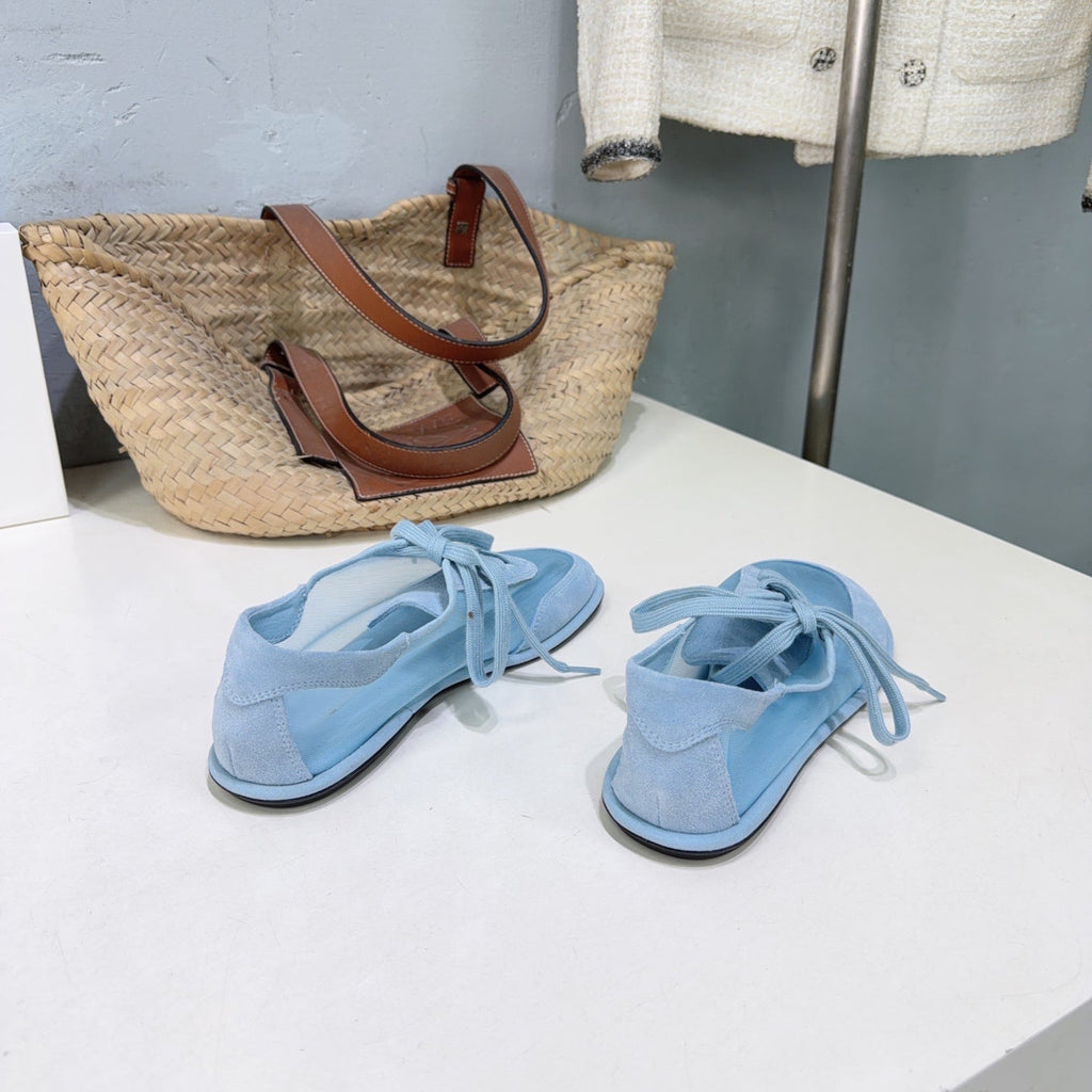 THE ROW 26S LACE UP SNEAKERS IN LIGHT BLUE SUEDE AND MESH