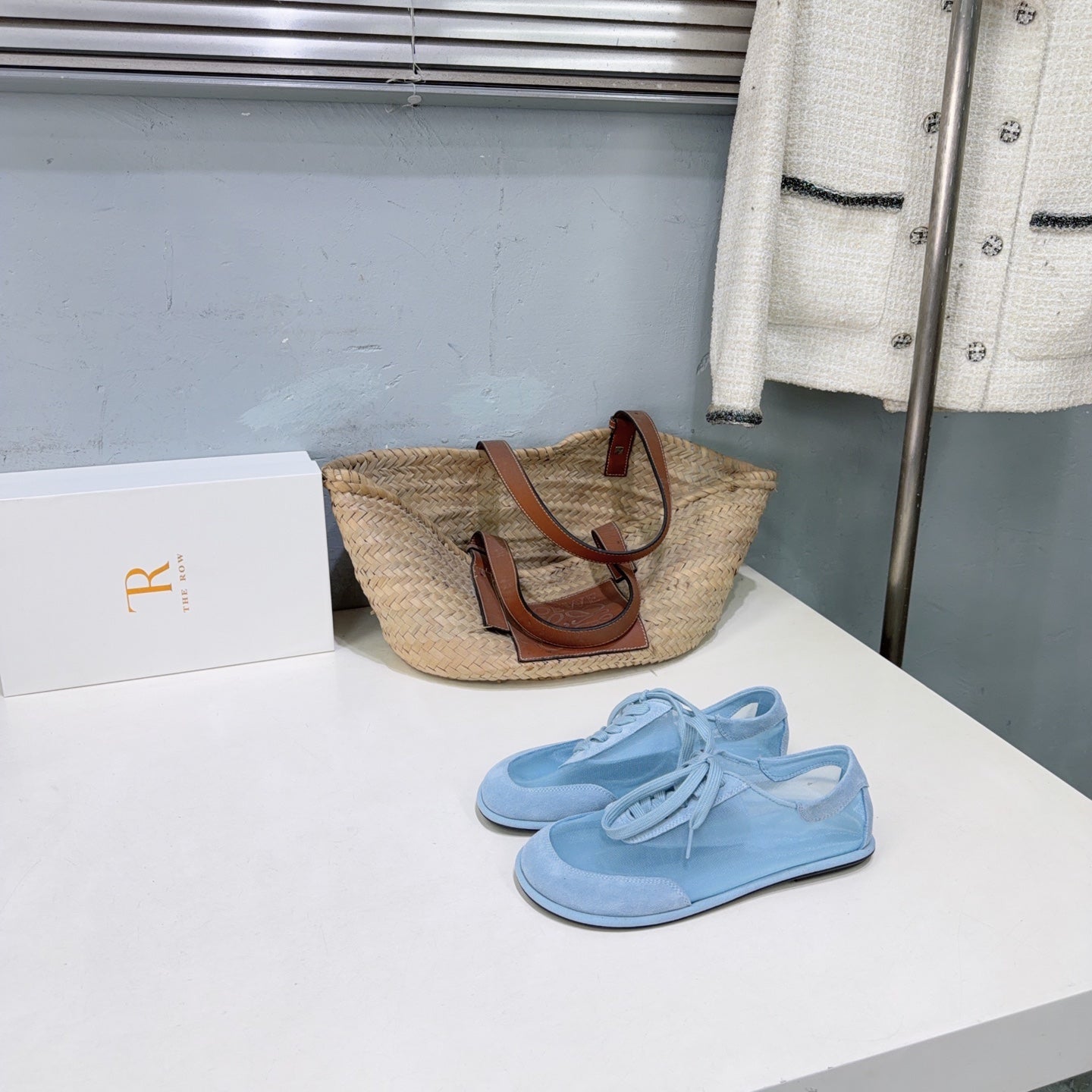 THE ROW 26S LACE UP SNEAKERS IN LIGHT BLUE SUEDE AND MESH