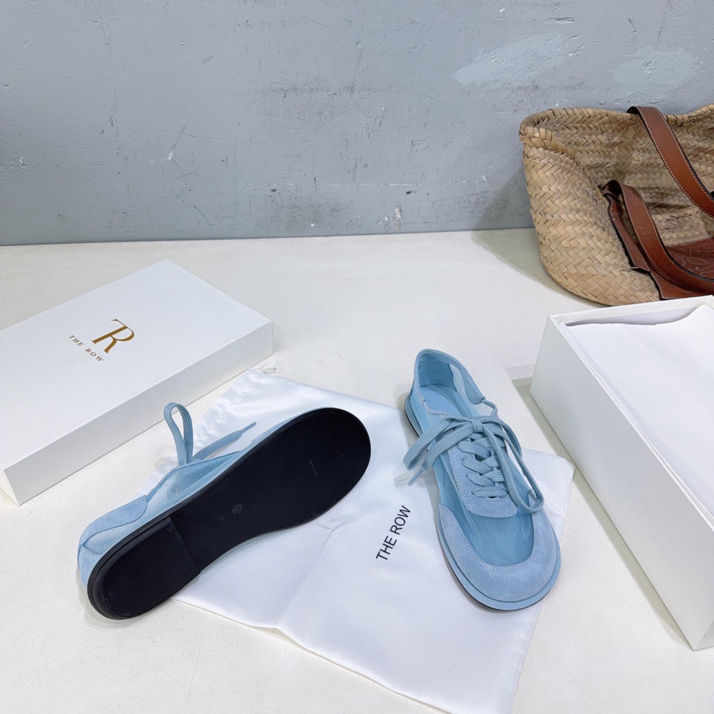 THE ROW 26S LACE UP SNEAKERS IN LIGHT BLUE SUEDE AND MESH