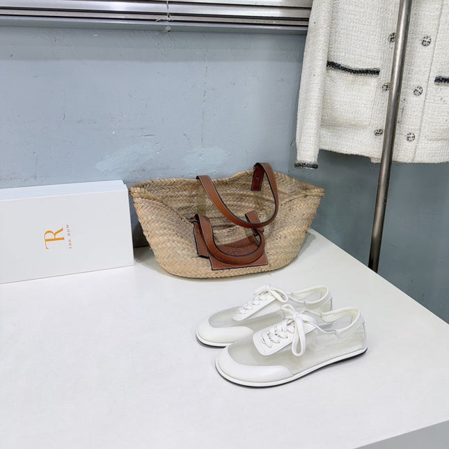 THE ROW 26S LACE UP SNEAKERS IN WHITE CALFSKIN AND MESH