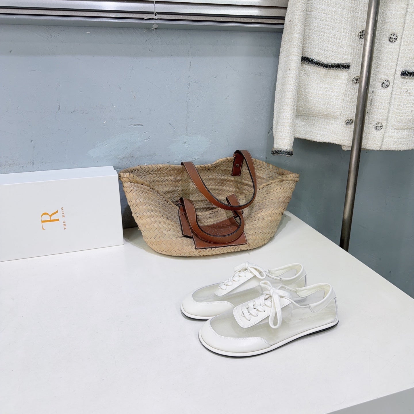 THE ROW 26S LACE UP SNEAKERS IN WHITE CALFSKIN AND MESH