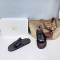 THE ROW 26S STRAP SLIDES IN DARK BROWN CALFSKIN
