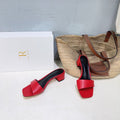 THE ROW 26S SQUARE TOE SLIDE SANDALS 45MM IN DARK RED CALFSKIN