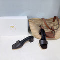 THE ROW 26S SQUARE TOE SLIDE SANDALS 45MM IN DARK BROWN CALFSKIN