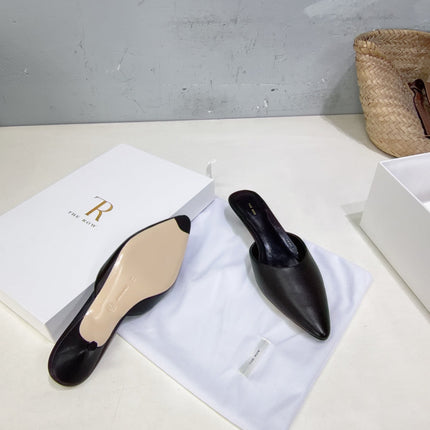 THE ROW 26S POINTED TOE MULE HEELS 35MM IN BLACK CALFSKIN