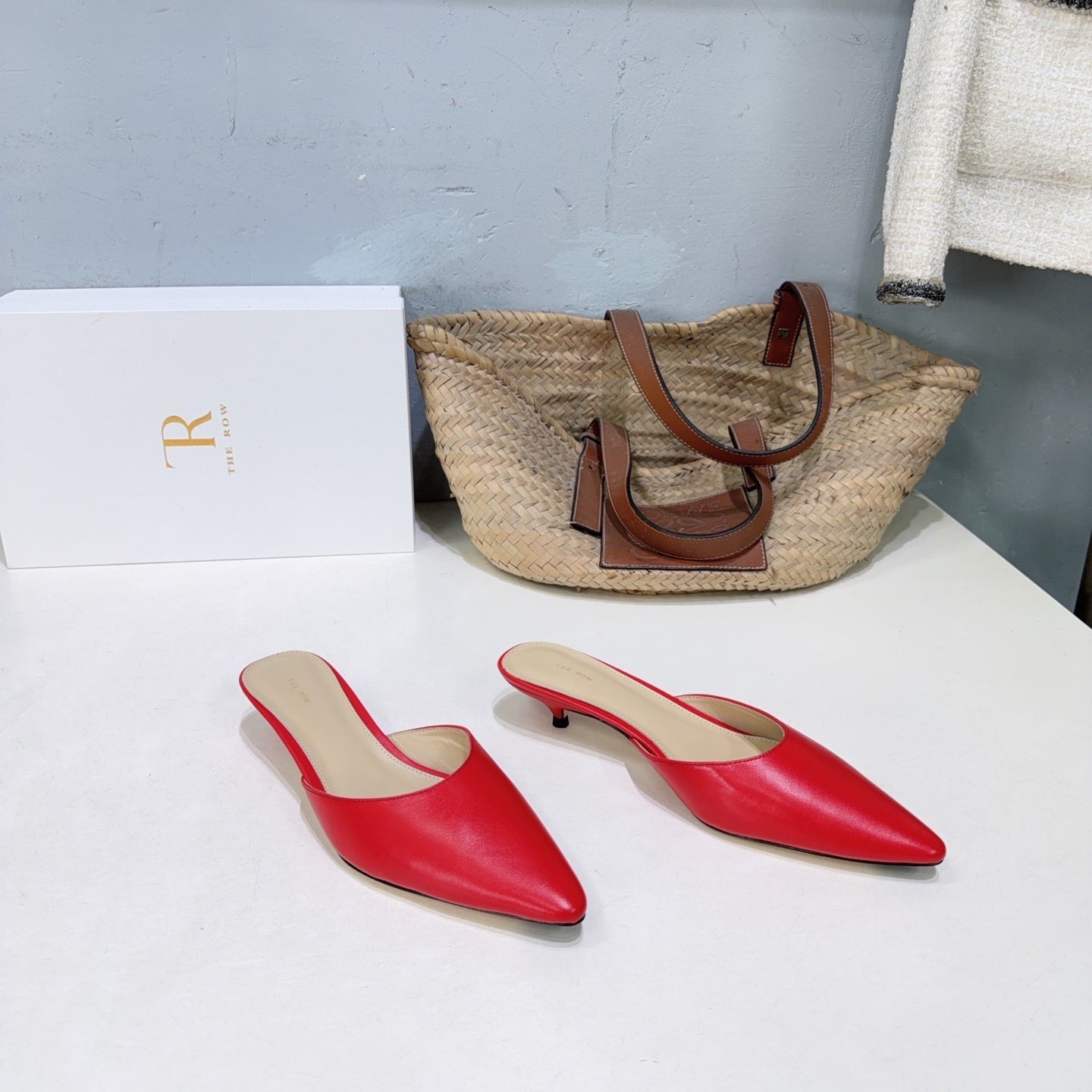 THE ROW 26S POINTED TOE MULE HEELS 35MM IN DARK RED CALFSKIN