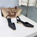 THE ROW 26S SQUARE TOE SLINGBACK HEELS 45MM IN BLACK CALFSKIN