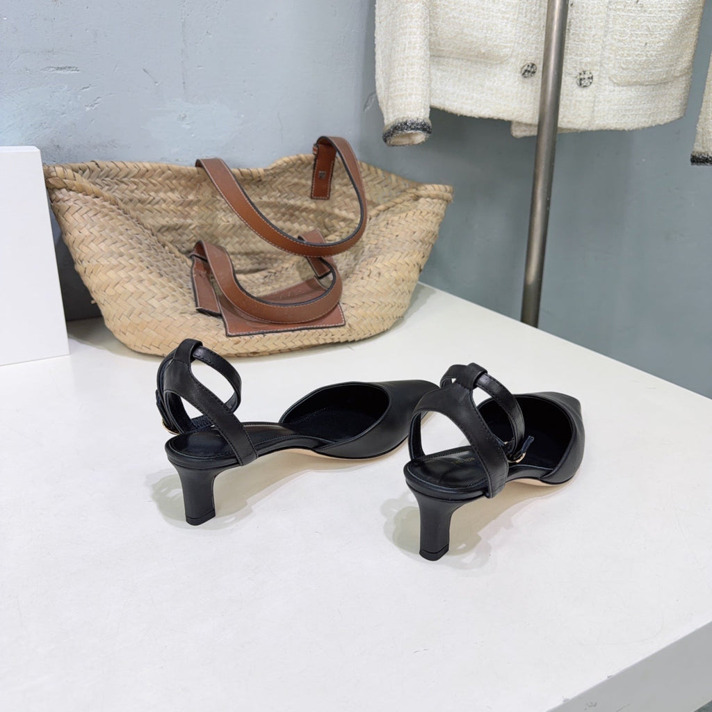 THE ROW 26S SQUARE TOE SLINGBACK HEELS 45MM IN BLACK CALFSKIN