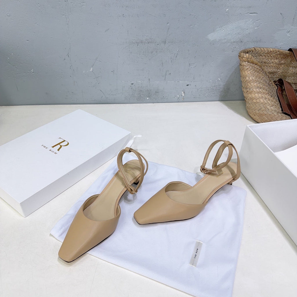 THE ROW 26S SQUARE TOE SLINGBACK HEELS 45MM IN BEIGE CALFSKIN