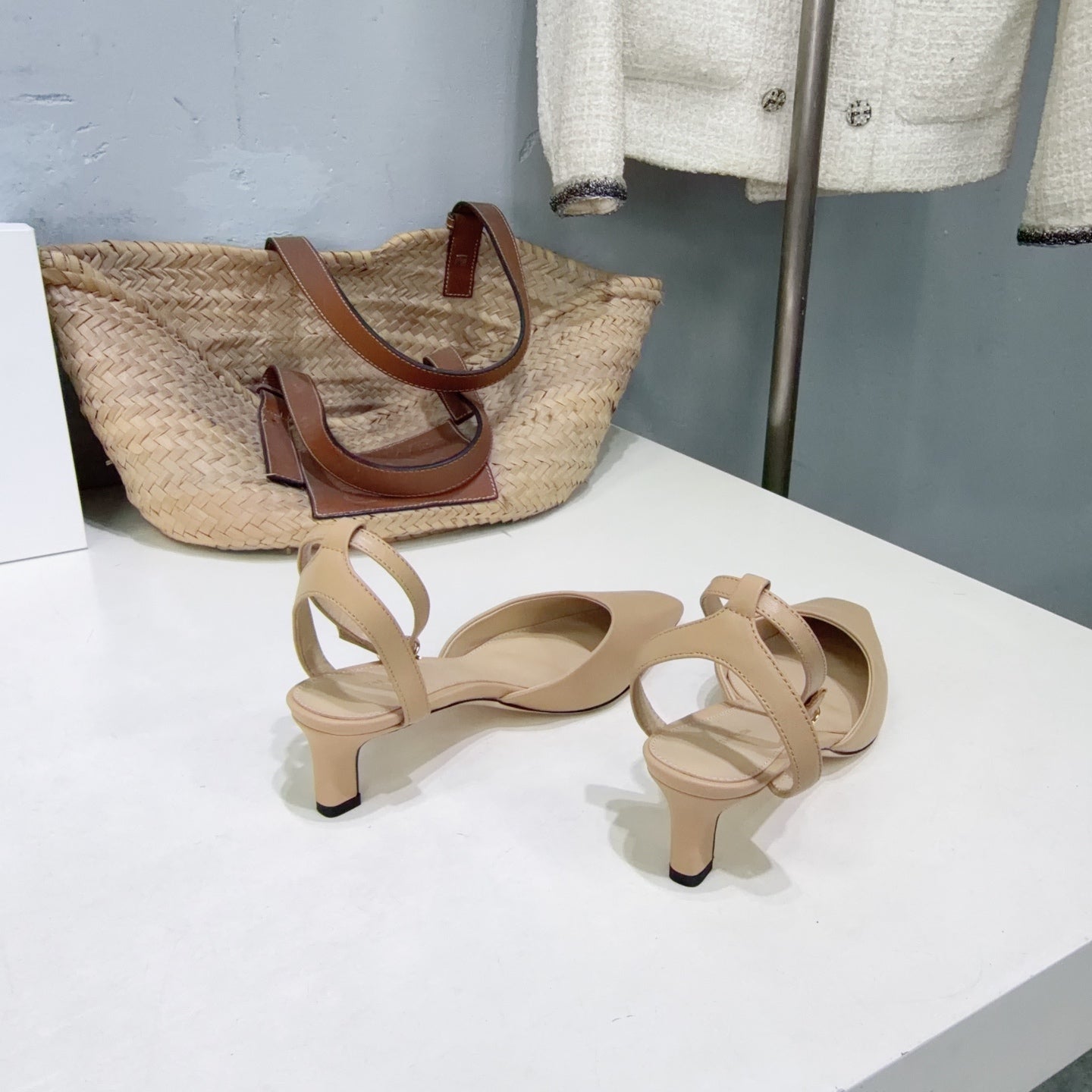 THE ROW 26S SQUARE TOE SLINGBACK HEELS 45MM IN BEIGE CALFSKIN