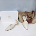 THE ROW 26S SQUARE TOE SLINGBACK HEELS 45MM IN IVORY WHITE CALFSKIN