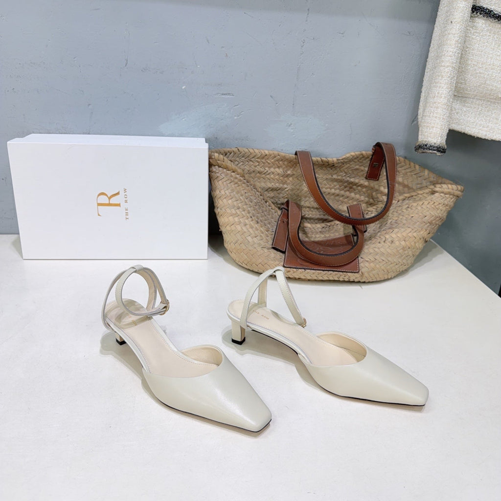 THE ROW 26S SQUARE TOE SLINGBACK HEELS 45MM IN IVORY WHITE CALFSKIN