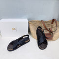 THE ROW 26S CROSS STRAP SANDALS IN BLACK CALFSKIN CALF HAIR
