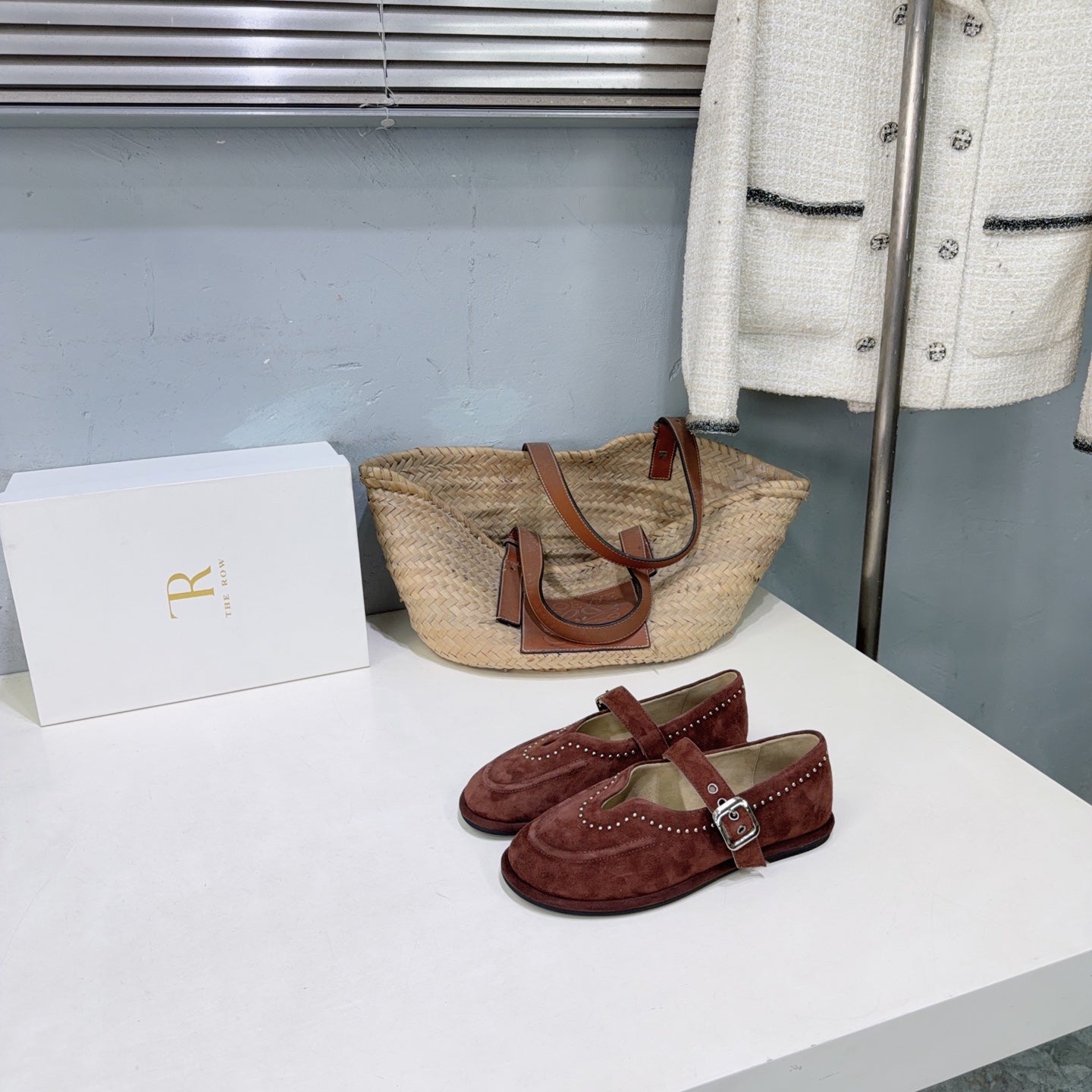 THE ROW 26S MARY JANE FLATS IN DARK BROWN SUEDE SILVER HARDWARE