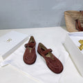 THE ROW 26S MARY JANE FLATS IN DARK BROWN SUEDE SILVER HARDWARE