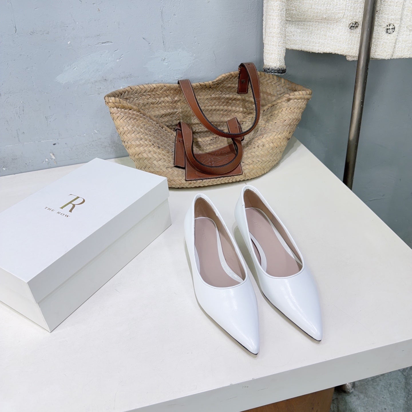 THE ROW 26S POINTED TOE PUMPS 35MM IN WHITE CALFSKIN