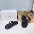 THE ROW 26S PLATFORM THONG SANDALS IN BLACK CALFSKIN & POLKA DOT CALF HAIR STRAPS