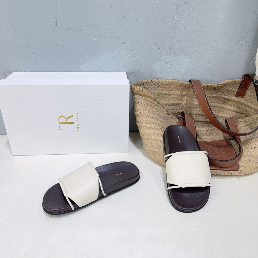 THE ROW 26S STRAP SLIDES IN WHITE CALFSKIN