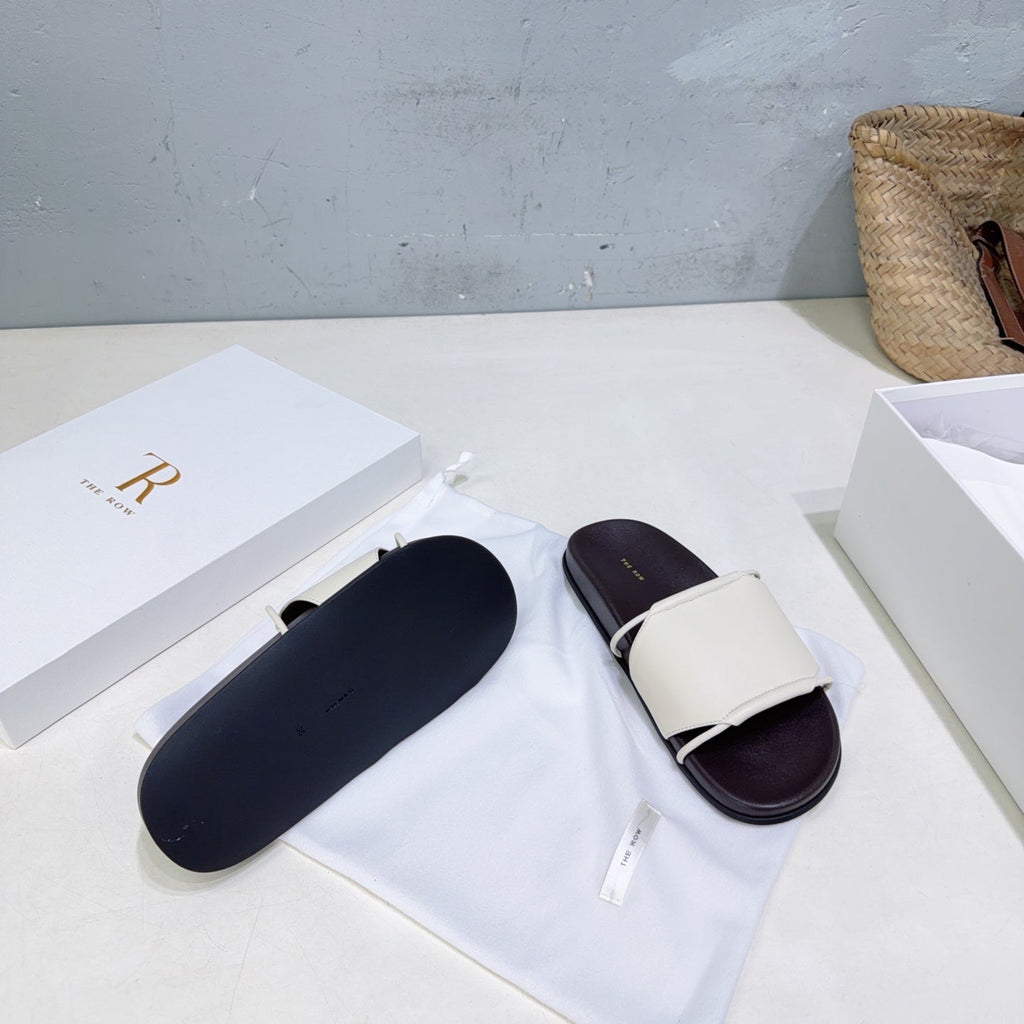 THE ROW 26S STRAP SLIDES IN WHITE CALFSKIN