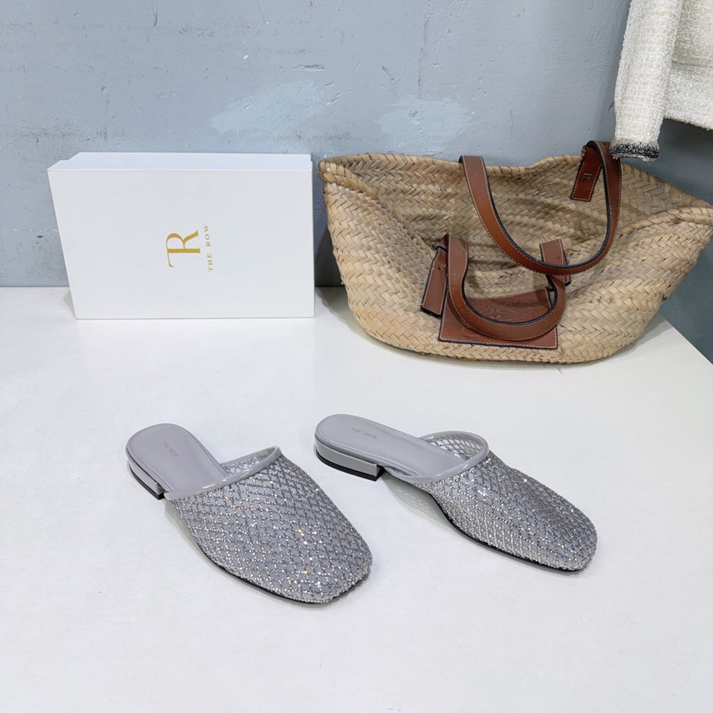 THE ROW 26S MULE FLATS IN GREY MESH FABRIC