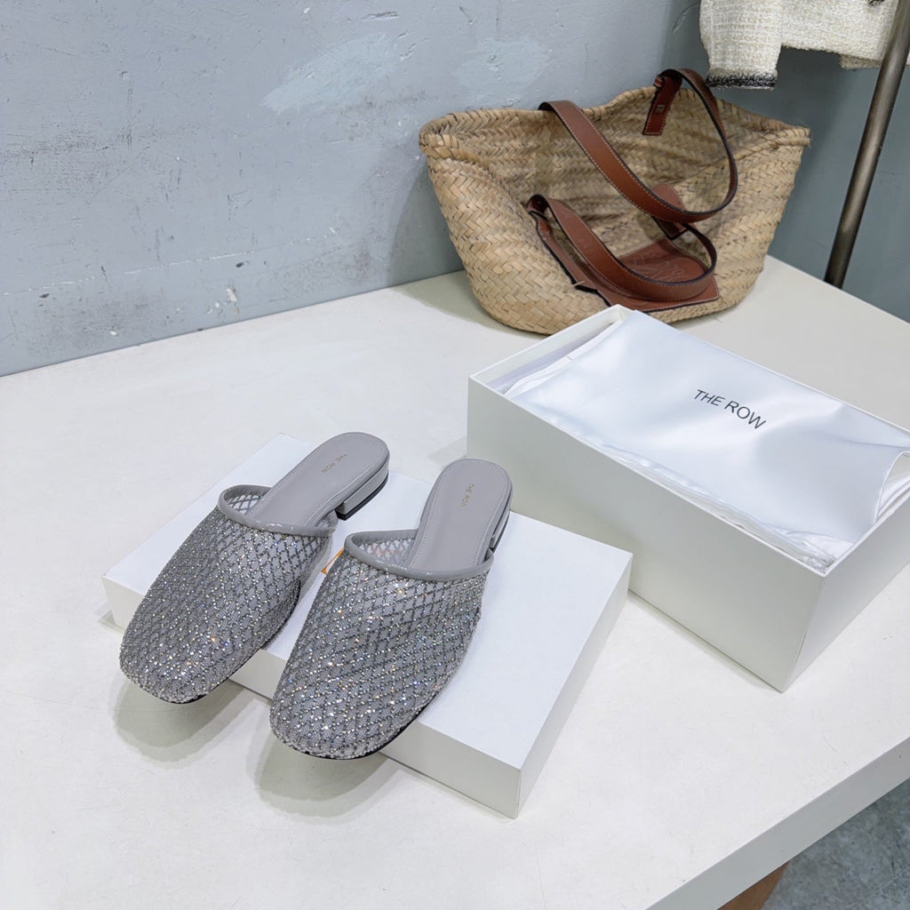 THE ROW 26S MULE FLATS IN GREY MESH FABRIC