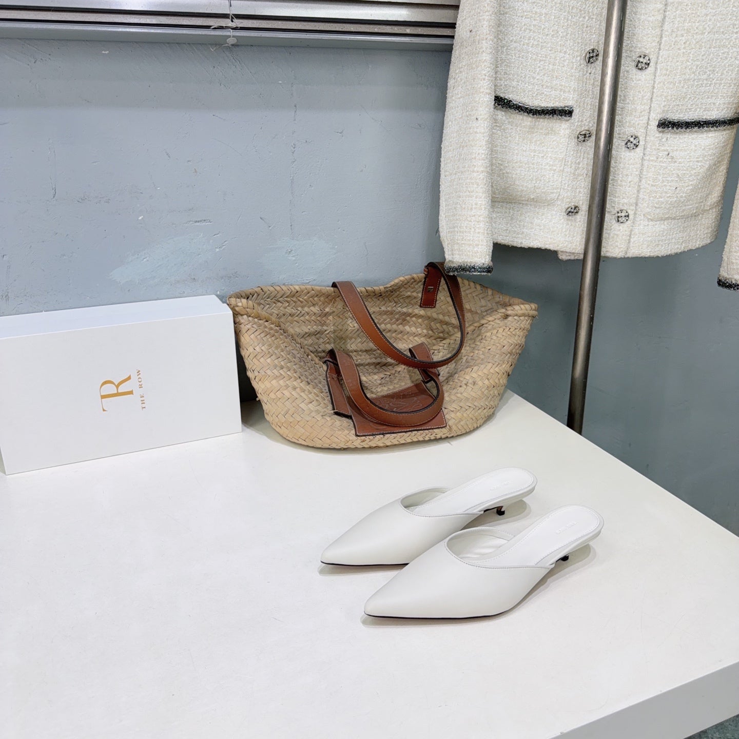 THE ROW 26S POINTED TOE MULE HEELS 35MM IN WHITE CALFSKIN