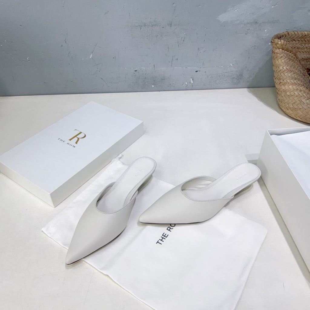 THE ROW 26S POINTED TOE MULE HEELS 35MM IN WHITE CALFSKIN