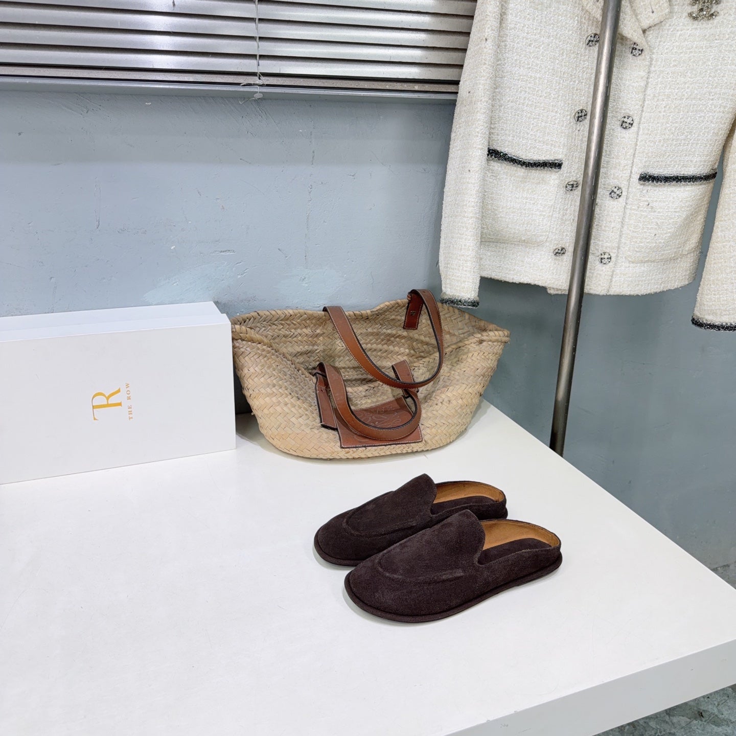THE ROW 26S LOAFER MULES IN DARK BROWN SUEDE