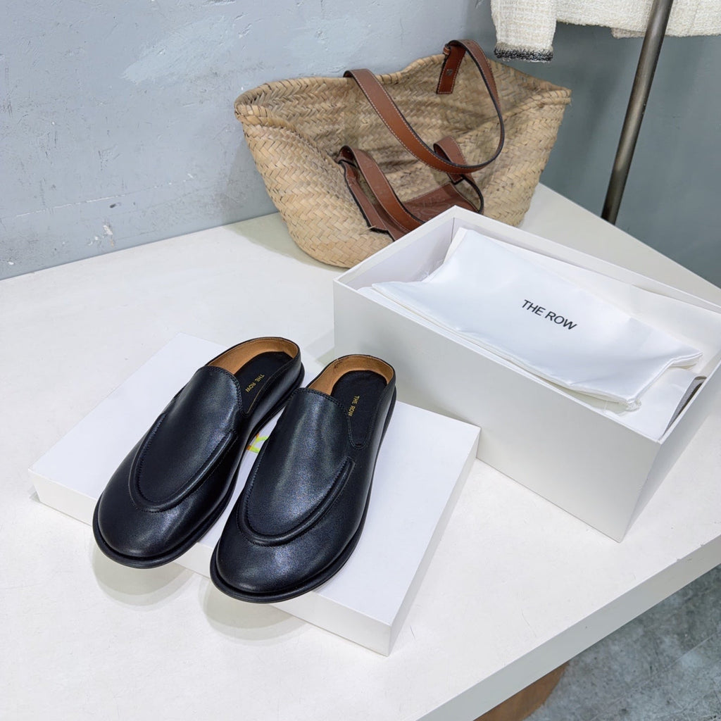 THE ROW 26S LOAFER MULES IN BLACK SMOOTH CALFSKIN