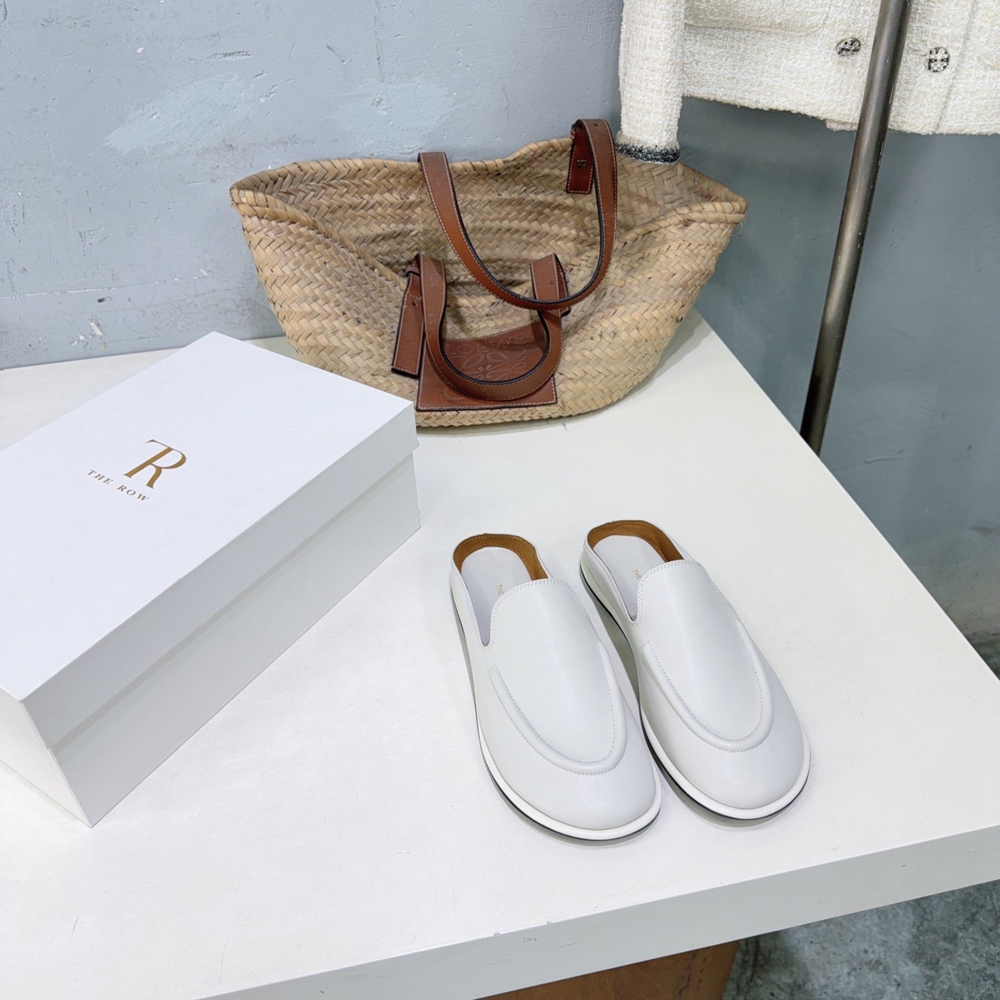 THE ROW 26S LOAFER MULES IN WHITE SMOOTH CALFSKIN