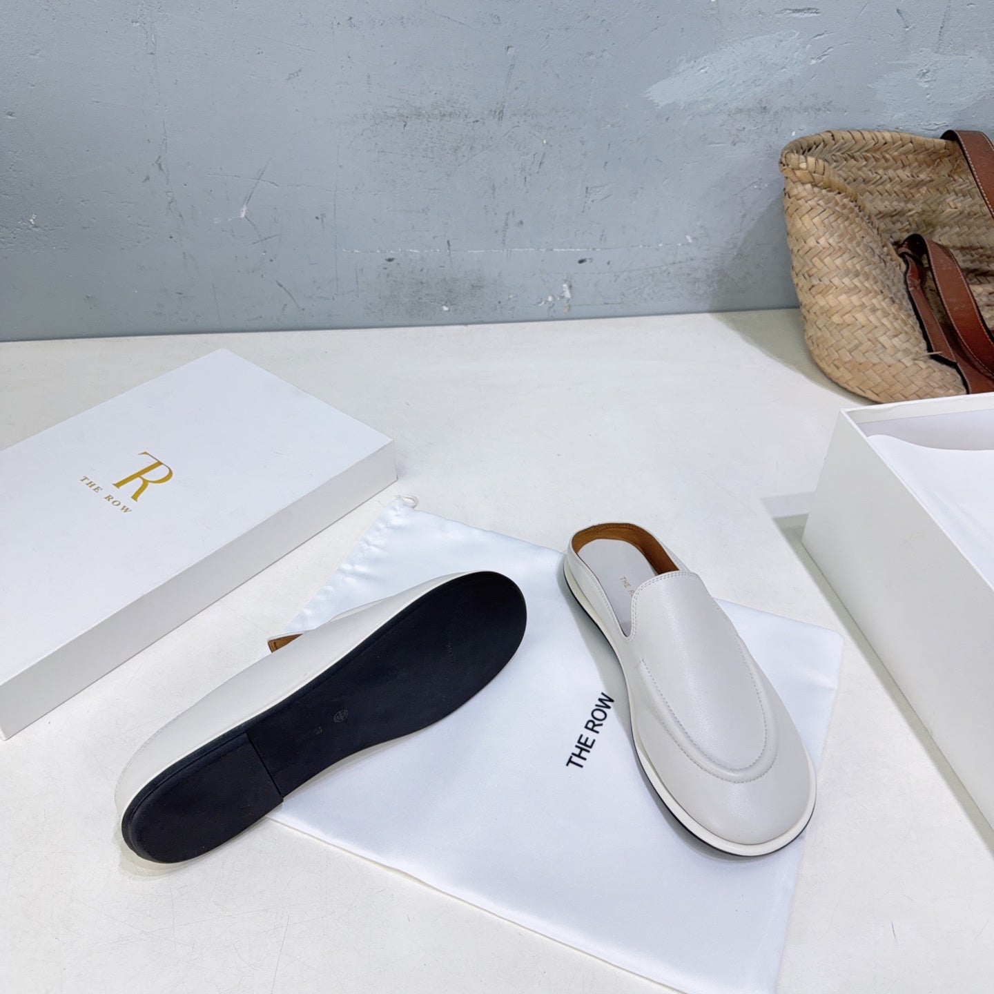 THE ROW 26S LOAFER MULES IN WHITE SMOOTH CALFSKIN