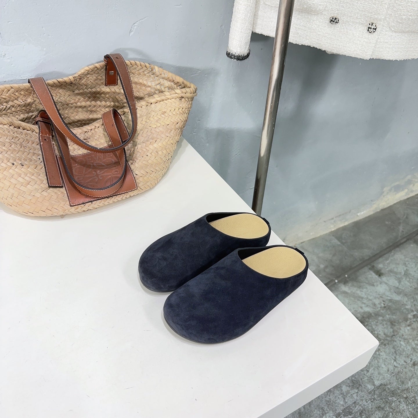 THE ROW 26S CLOG MULES IN BLACK SUEDE