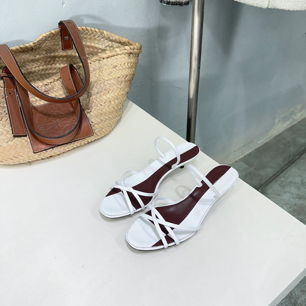 THE ROW 26S STRAPPY KITTEN HEEL SANDALS 30MM IN WHITE CALFSKIN