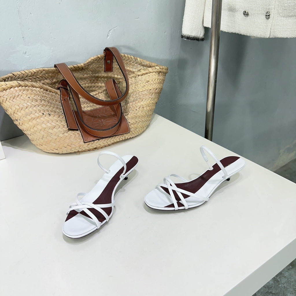 THE ROW 26S STRAPPY KITTEN HEEL SANDALS 30MM IN WHITE CALFSKIN