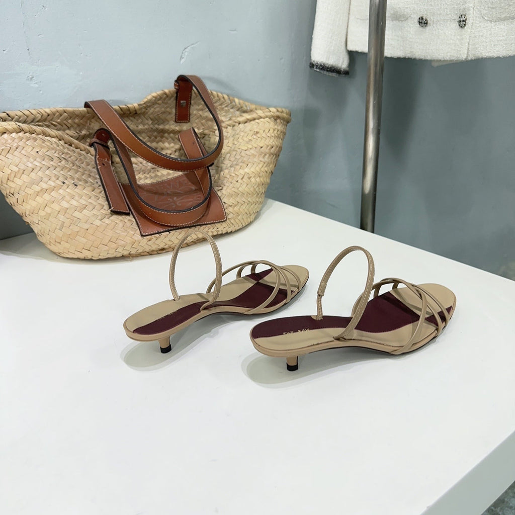 THE ROW 26S STRAPPY KITTEN HEEL SANDALS 30MM IN BROWN CALFSKIN