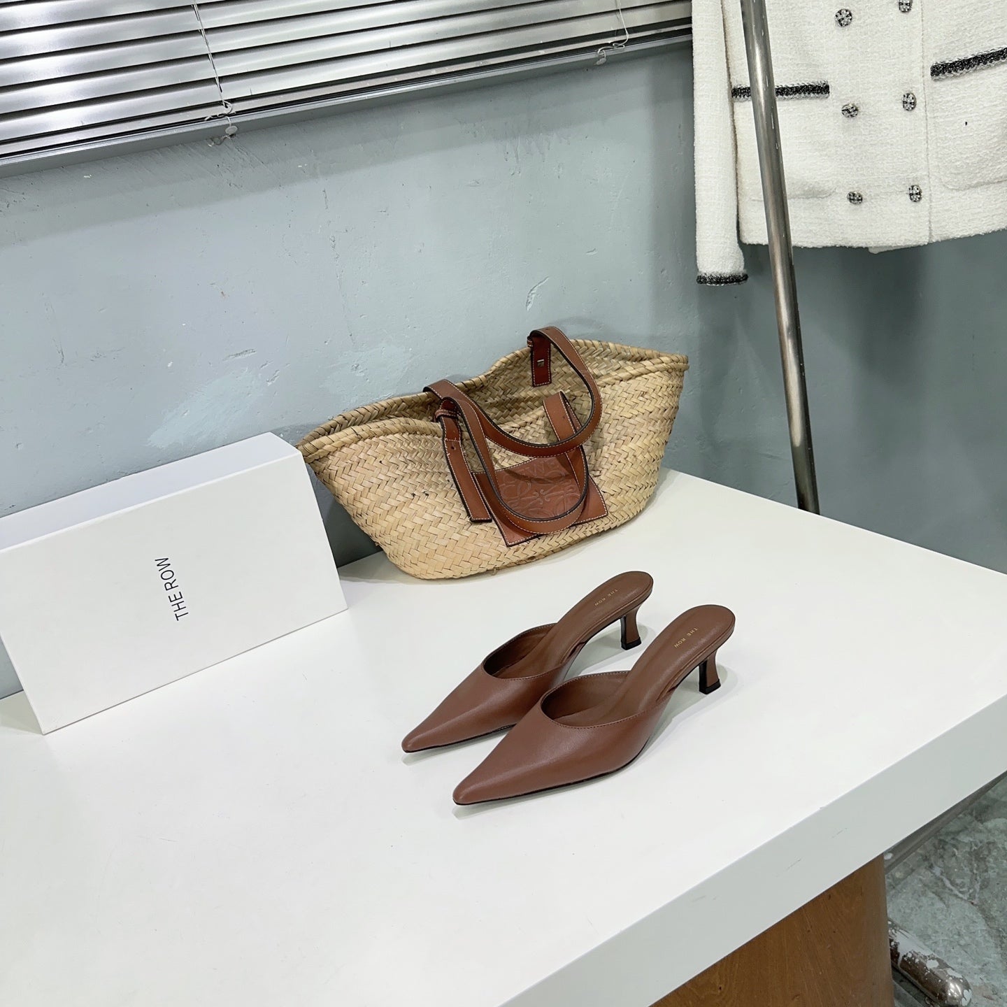 THE ROW 26S POINTED TOE MULE HEELS 45MM IN BROWN CALFSKIN