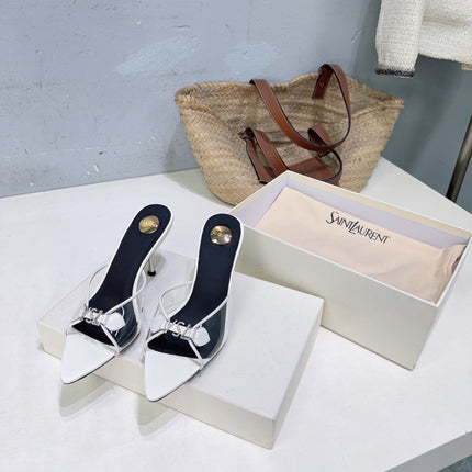 YSL 26S HIGH-HEEL SANDALS 75 MM IN WHITE LAMBSKIN AND TRANSPARENT STRAPS PVC