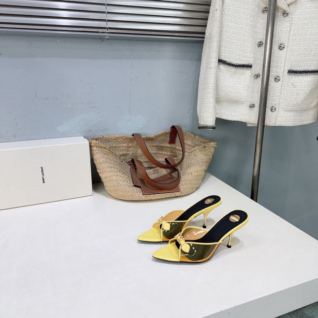YSL 26S HIGH-HEEL SANDALS 75 MM IN LIGHT YELLOW LAMBSKIN AND TRANSPARENT STRAPS PVC