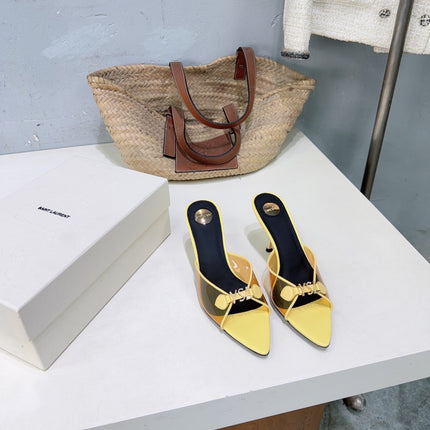 YSL 26S HIGH-HEEL SANDALS 75 MM IN LIGHT YELLOW LAMBSKIN AND TRANSPARENT STRAPS PVC