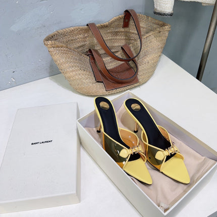 YSL 26S HIGH-HEEL SANDALS 75 MM IN LIGHT YELLOW LAMBSKIN AND TRANSPARENT STRAPS PVC